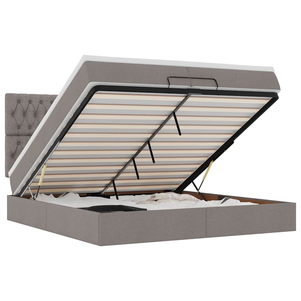 vidaXL Οθωμανικό κρεβάτι με στρώματα & LEDs Taupe 200x200cm ύφασμα