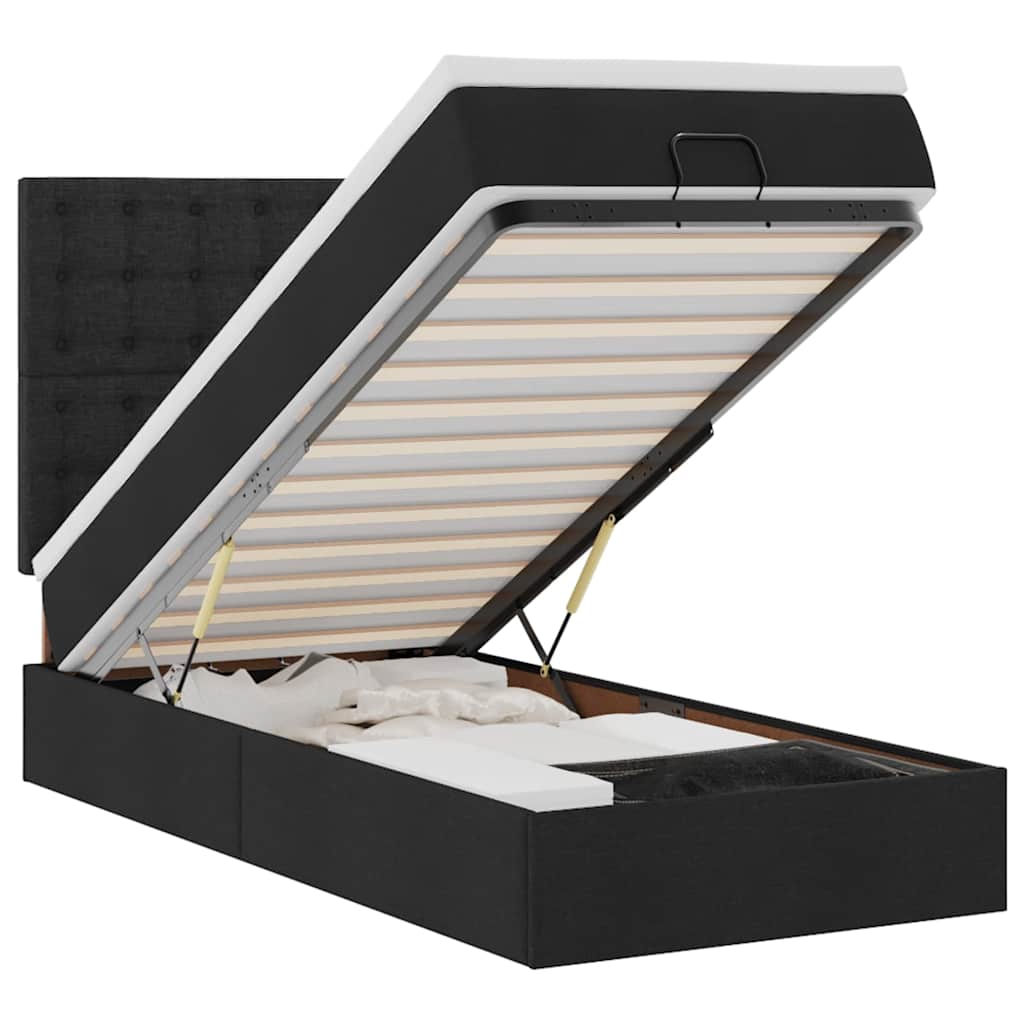vidaXL Οθωμανικό κρεβάτι με στρώμα & LEDs Μαύρο ύφασμα 90x190cm