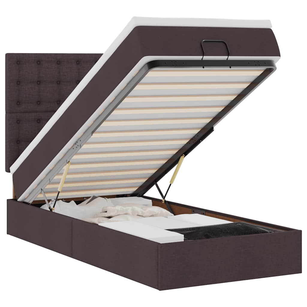 vidaXL Οθωμανικό κρεβάτι με στρώμα & LEDs Σκούρο καφέ 90x200 cm Ύφασμα