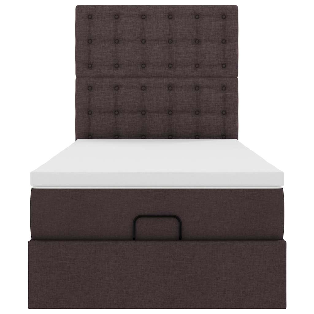 vidaXL Οθωμανικό κρεβάτι με στρώμα & LEDs Σκούρο καφέ 90x200 cm Ύφασμα