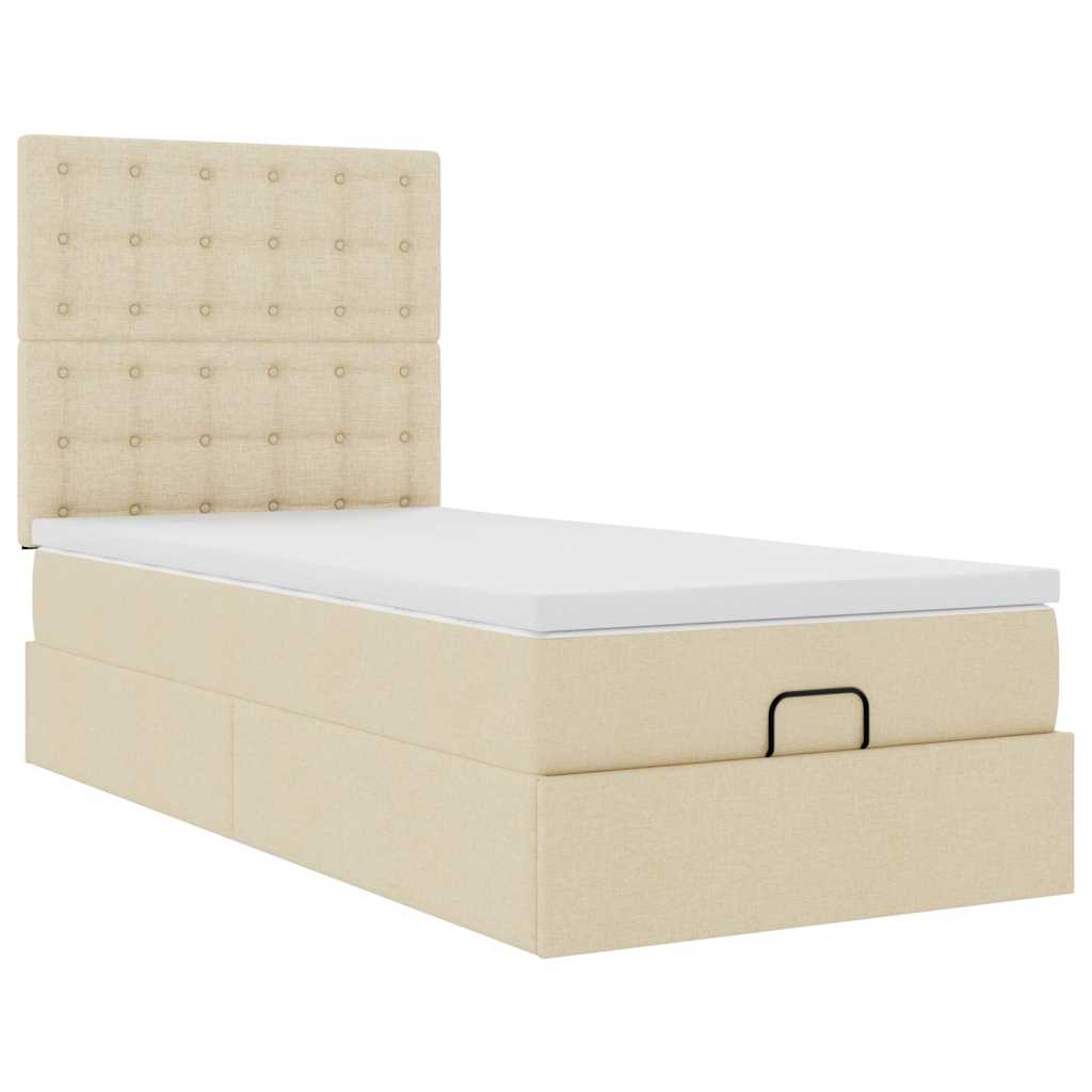 vidaXL Οθωμανικό κρεβάτι με στρώμα & LEDs Cream 100x200 cm Ύφασμα