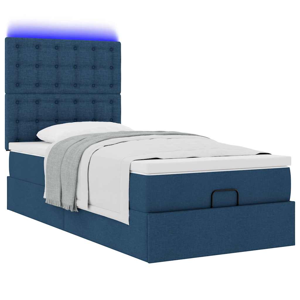 vidaXL Οθωμανικό κρεβάτι με στρώμα & LEDs Μπλε 100x200 cm Ύφασμα
