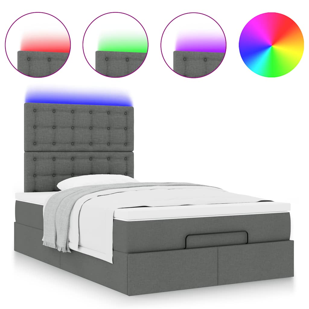 vidaXL Οθωμανικό κρεβάτι με στρώμα & LEDs Σκούρο γκρι 120x200cm Ύφασμα