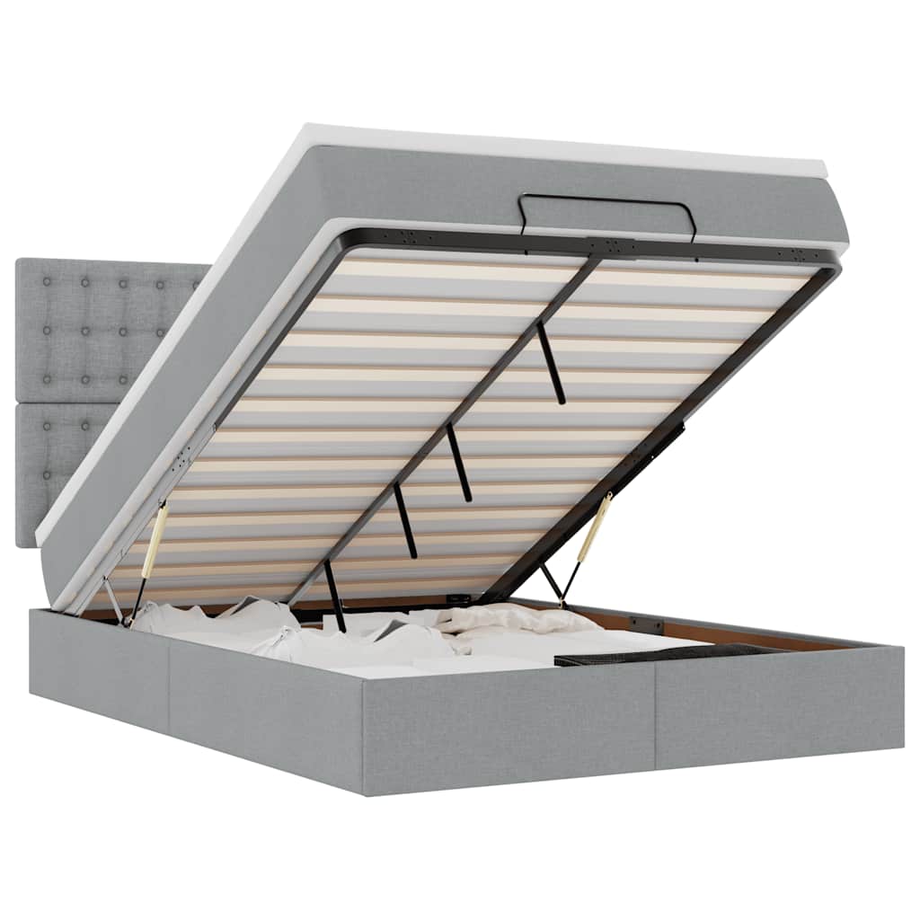 vidaXL Οθωμανικό κρεβάτι με στρώμα&LEDs Ανοιχτό γκρι 140x190cm Ύφασμα