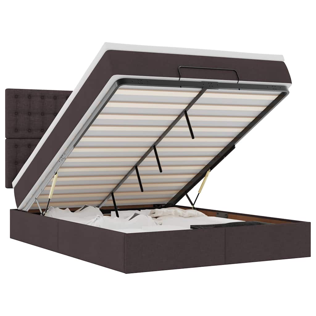 vidaXL Οθωμανικό κρεβάτι με στρώμα & LEDs Σκούρο καφέ 140x190cm Ύφασμα