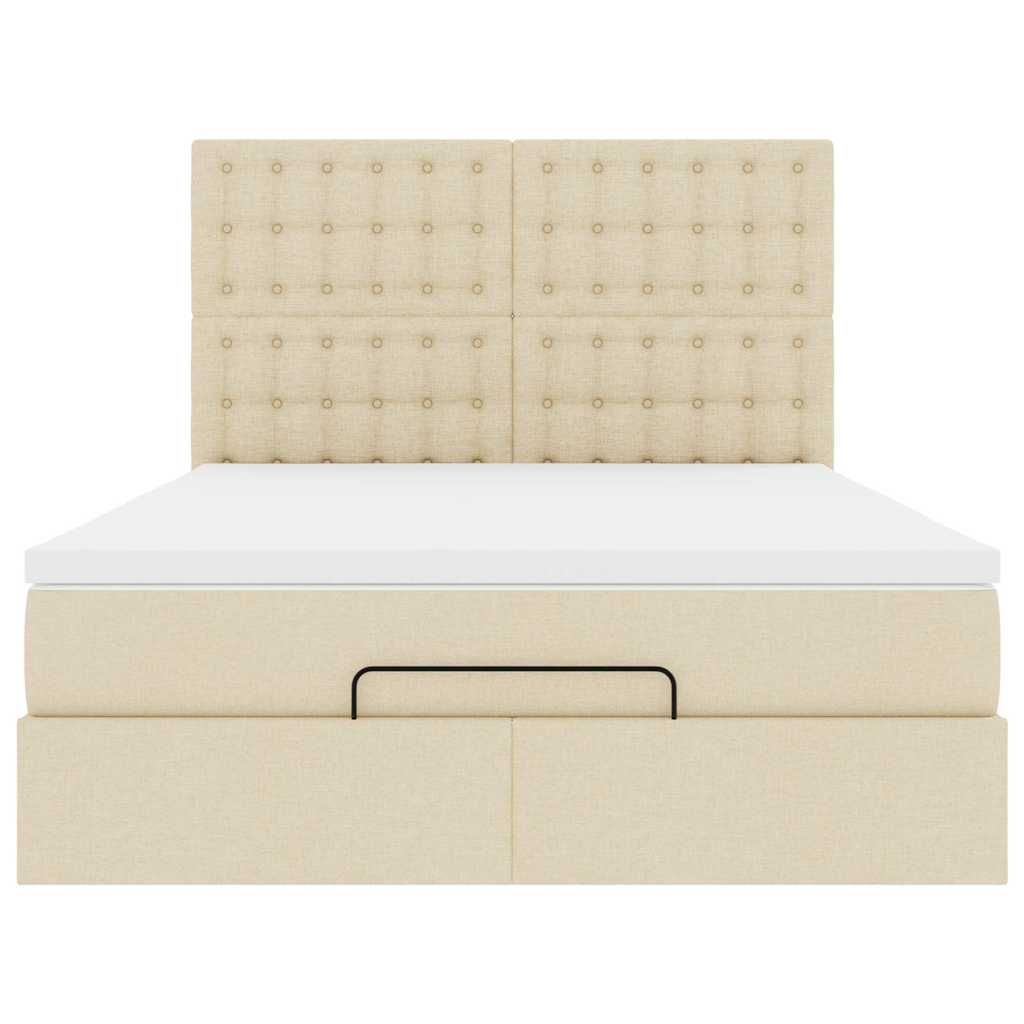 vidaXL Οθωμανικό κρεβάτι με στρώμα & LEDs Cream 140x190cm Ύφασμα