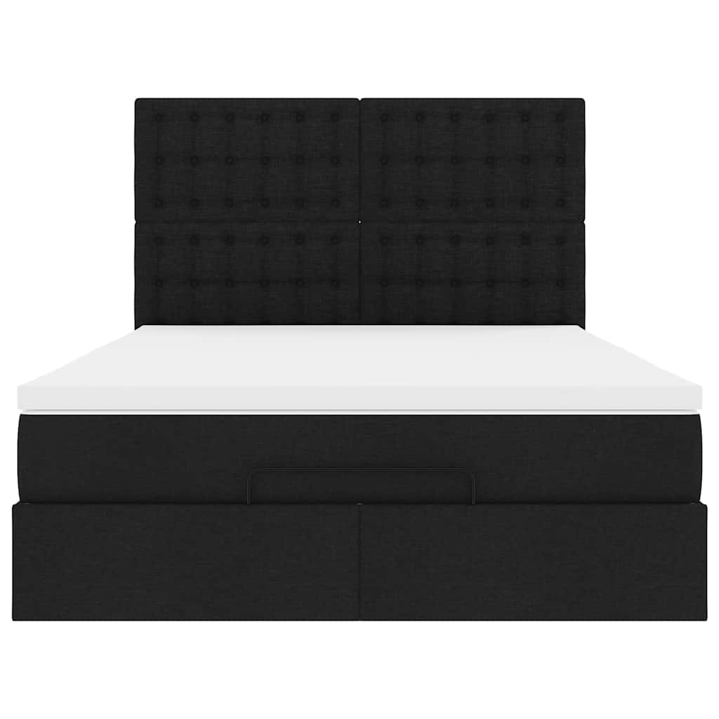 vidaXL Οθωμανικό κρεβάτι με στρώμα & LEDs Μαύρο 140x200 cm Ύφασμα