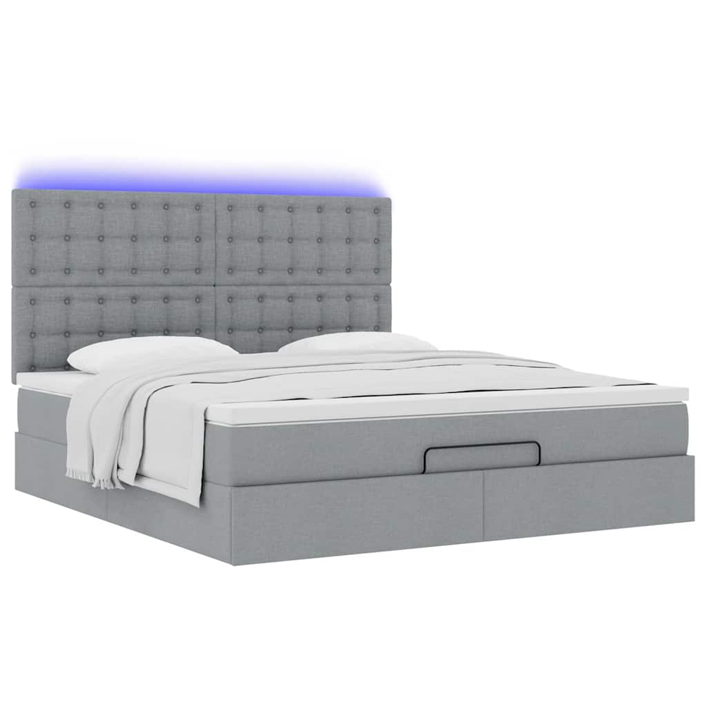 vidaXL Οθωμανικό κρεβάτι με στρώμα&LEDs Ανοιχτό γκρι 180x200cm ύφασμα