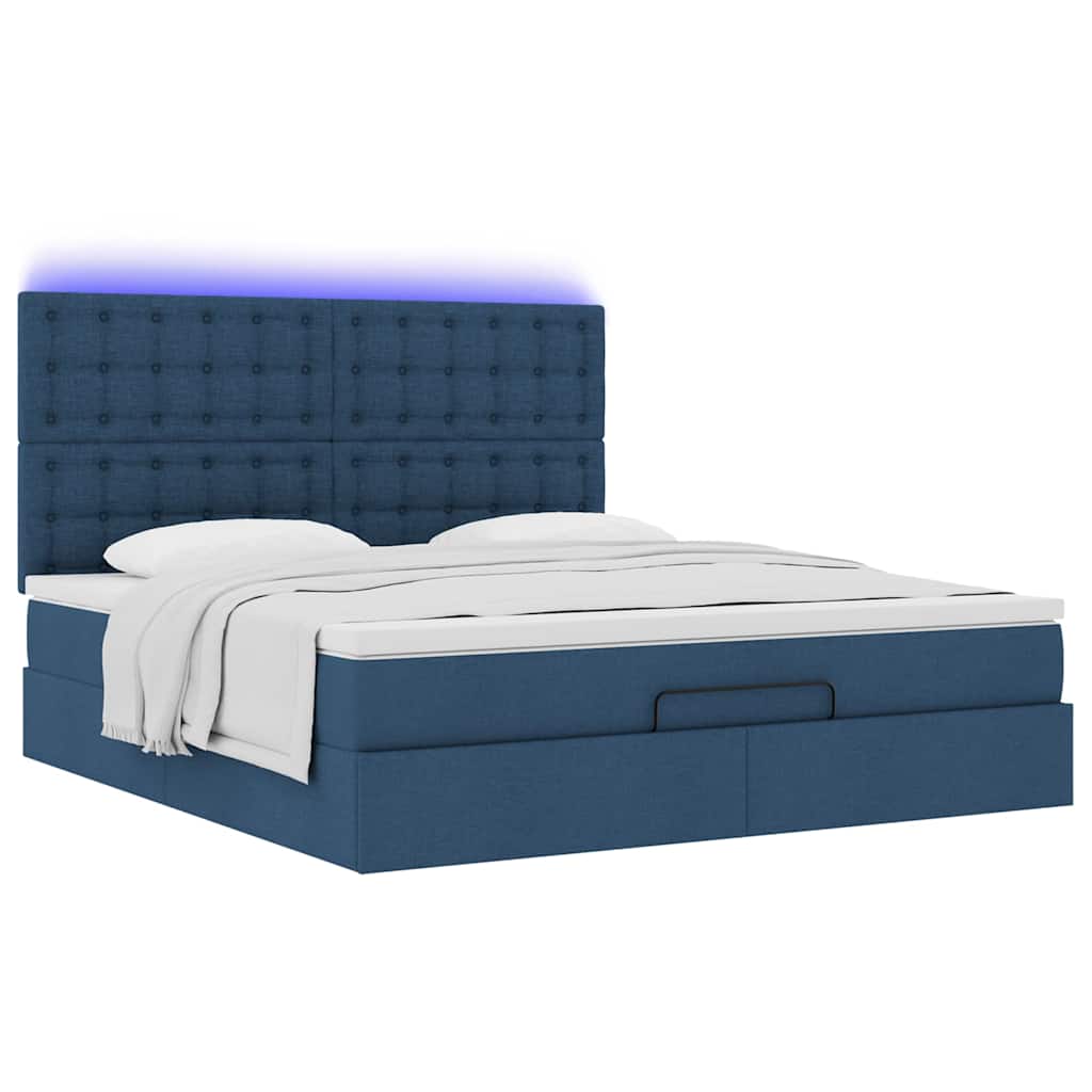 vidaXL Οθωμανικό κρεβάτι με στρώμα & LEDs Μπλε 180x200cm ύφασμα