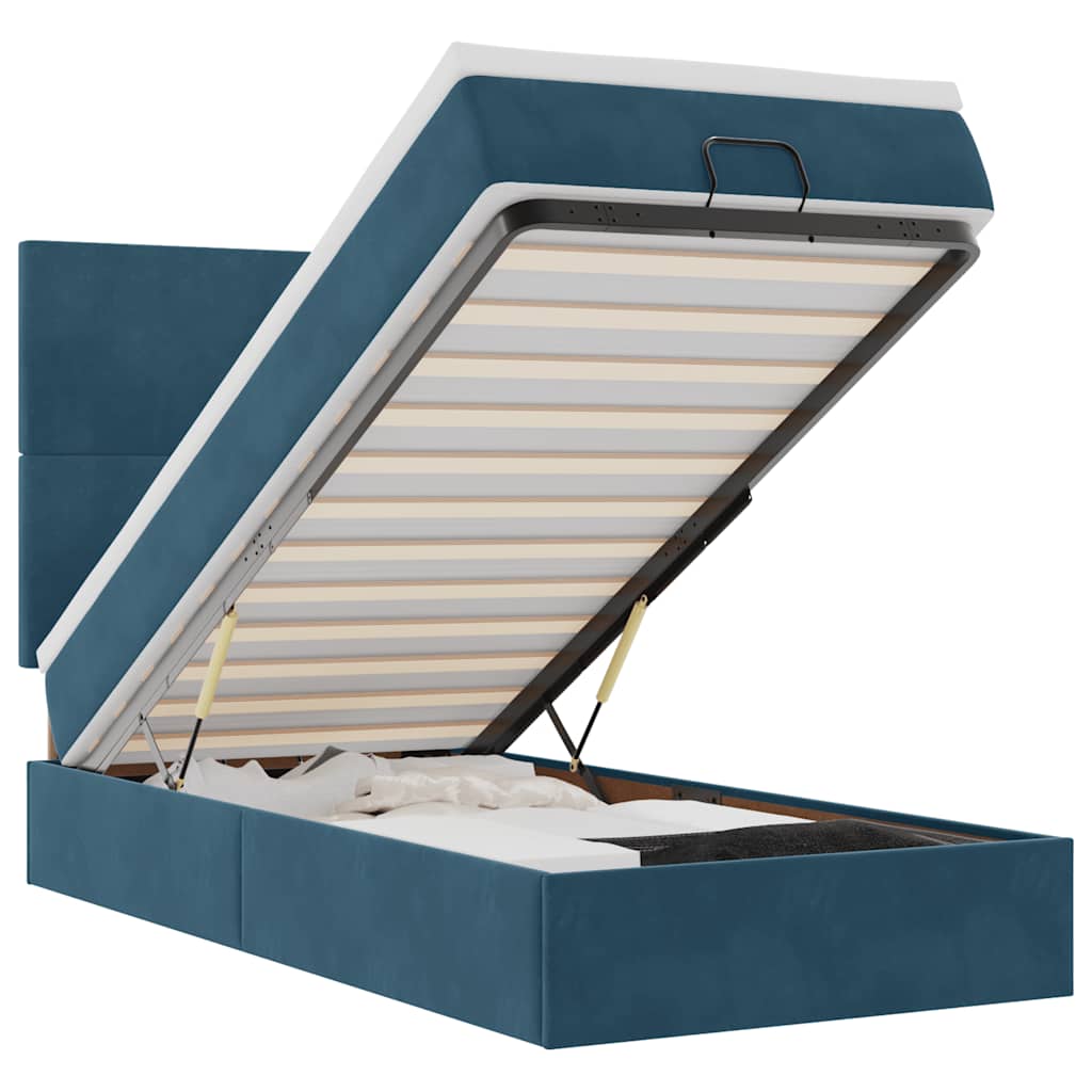 vidaXL Οθωμανικό κρεβάτι με στρώματα & LEDs Σκούρο μπλε Βελούδο