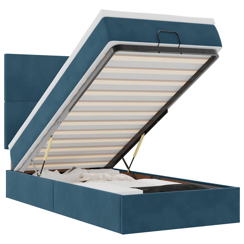 vidaXL Οθωμανικό κρεβάτι με στρώματα & LEDs Σκούρο μπλε Βελούδο