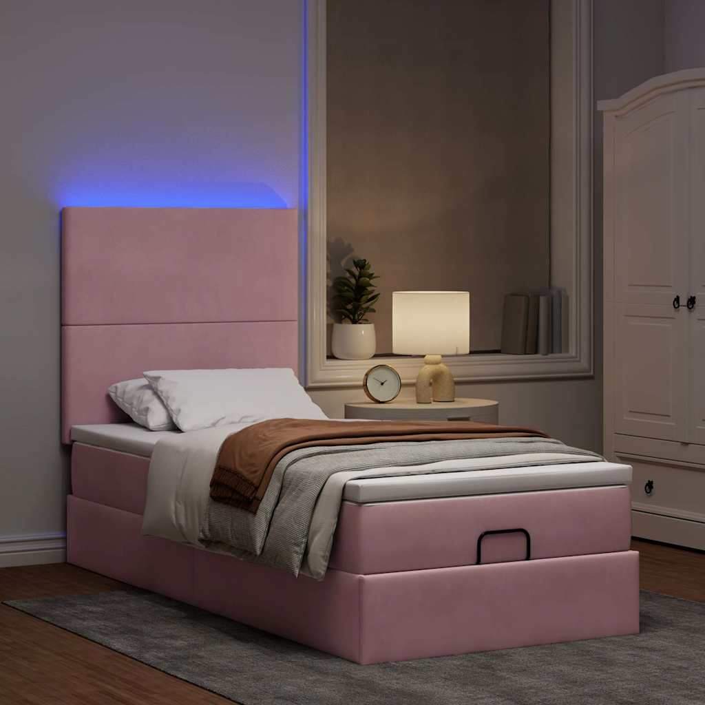 vidaXL Οθωμανικό κρεβάτι με στρώματα & LEDs Ροζ 100x200cm Velvet