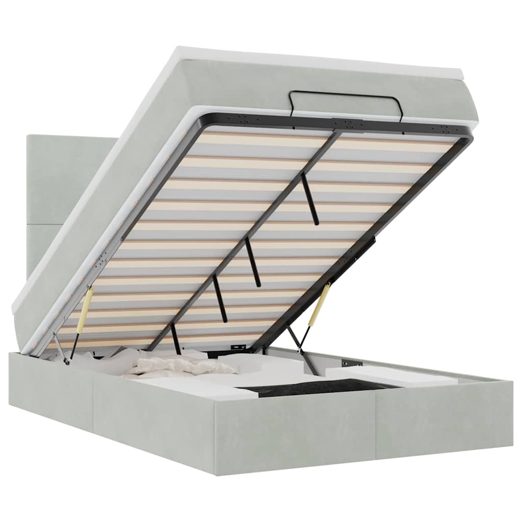 vidaXL Οθωμανικό κρεβάτι με στρώματα & LEDs Ανοιχτό γκρι Βελούδο