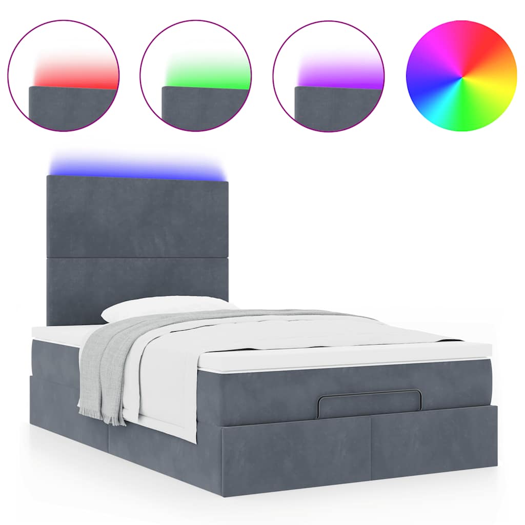 vidaXL Οθωμανικό κρεβάτι με στρώματα & LEDs Σκούρο γκρι Βελούδο