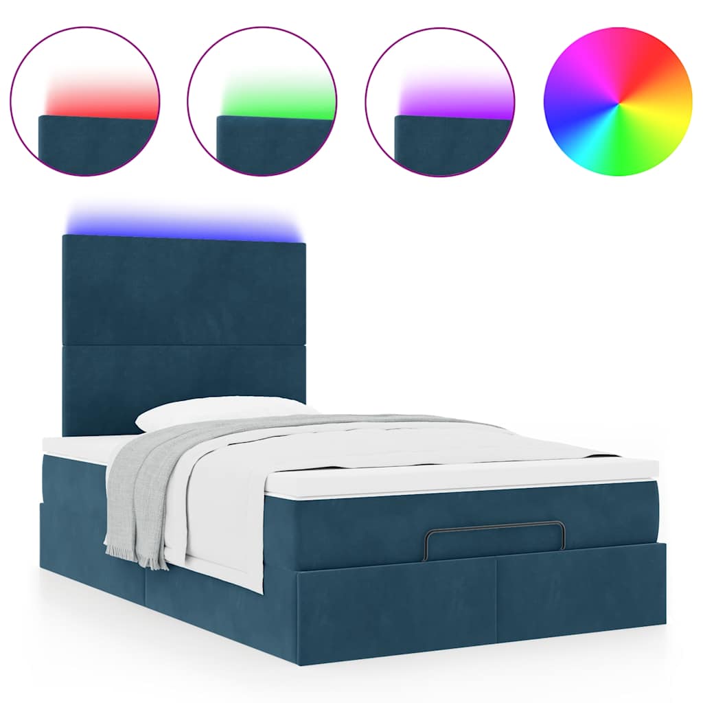 vidaXL Οθωμανικό κρεβάτι με στρώματα & LEDs Σκούρο μπλε Βελούδο