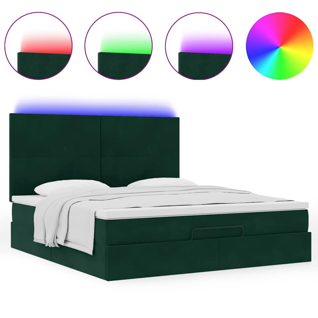 vidaXL Οθωμανικό κρεβάτι με στρώματα&LEDs Dark Green 180x200cm Velvet