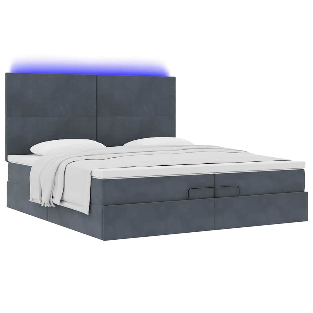 vidaXL Οθωμανικό κρεβάτι με στρώματα & LEDs Σκούρο γκρι Βελούδο