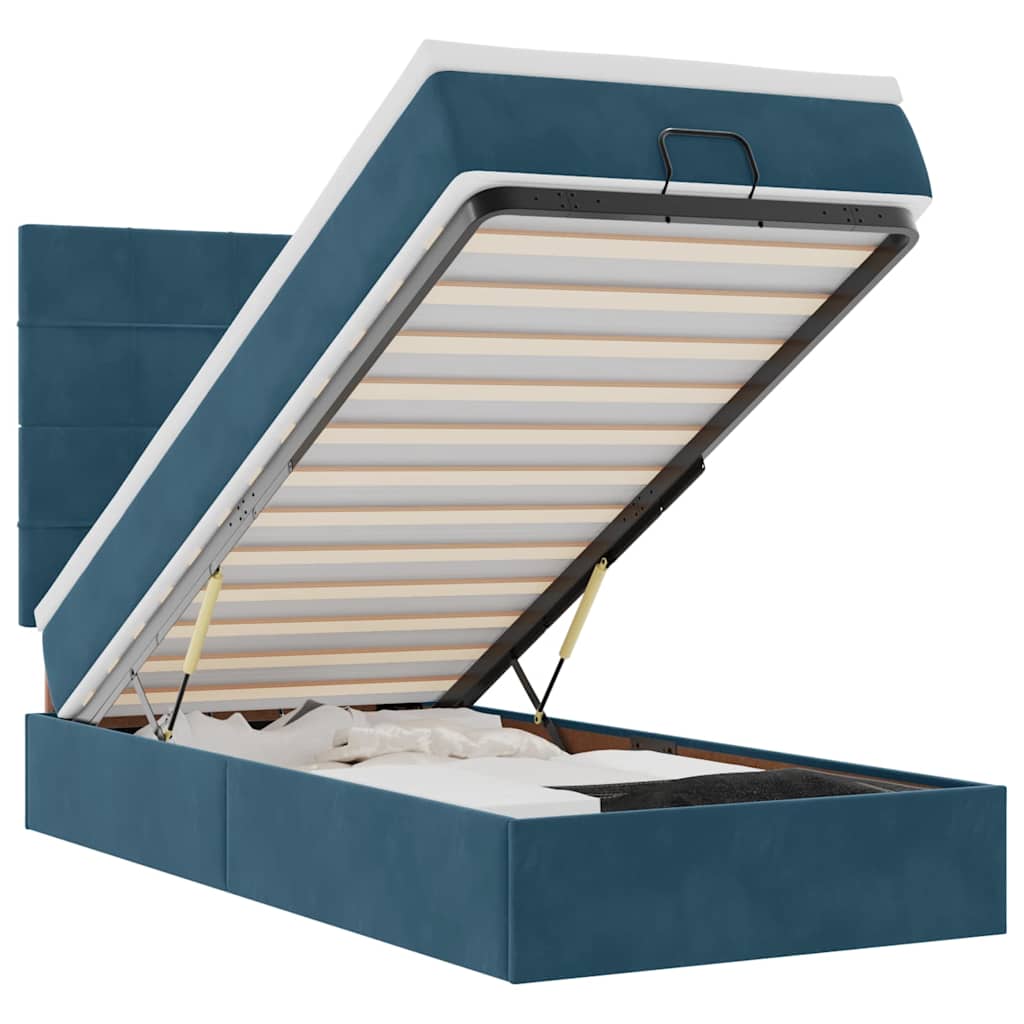 vidaXL Οθωμανικό κρεβάτι με στρώματα & LEDs Σκούρο μπλε Βελούδο