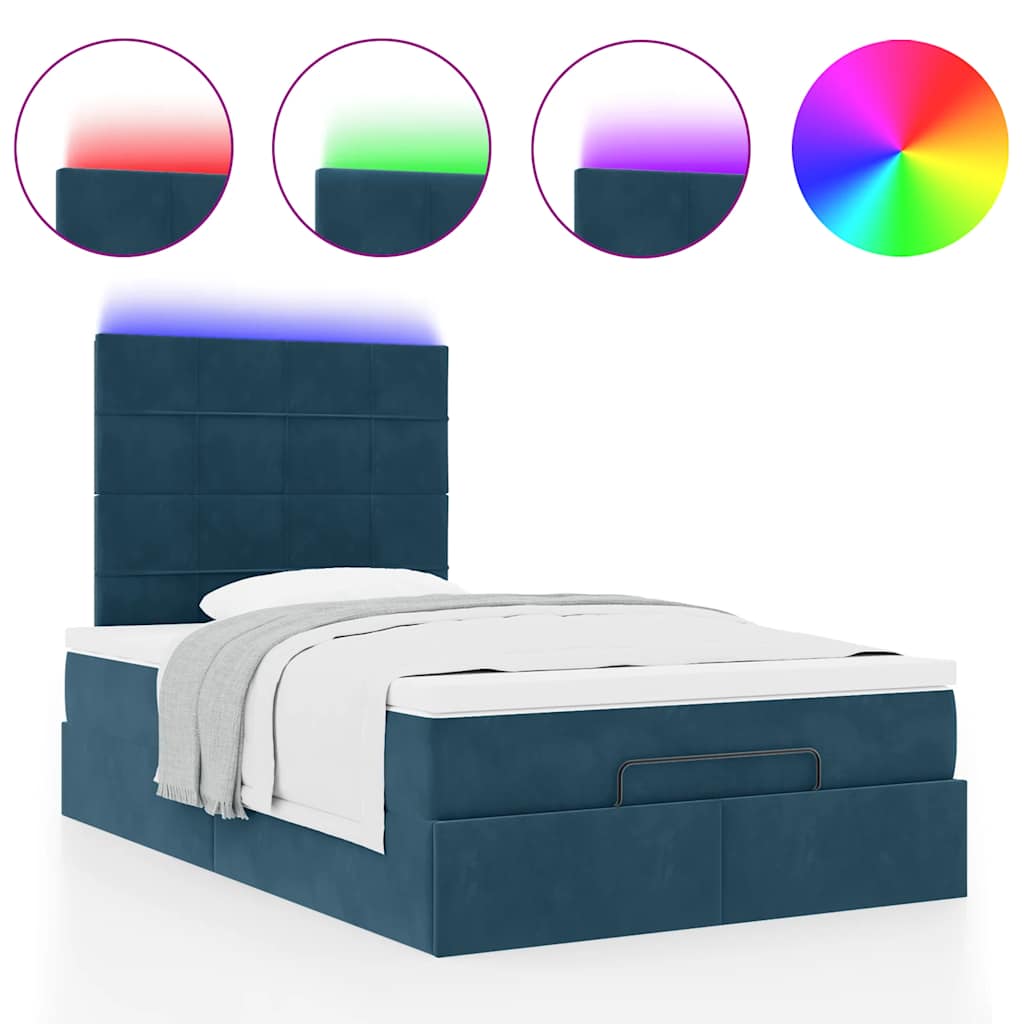vidaXL Οθωμανικό κρεβάτι με στρώματα & LEDs Σκούρο μπλε Βελούδο