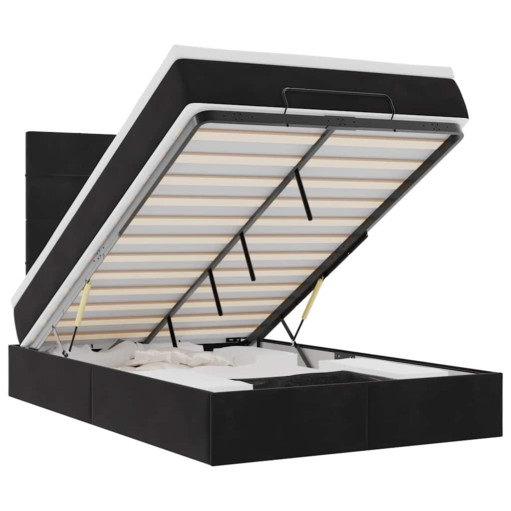 vidaXL Οθωμανικό κρεβάτι με στρώματα & LEDs Μαύρο 120x200cm Velvet