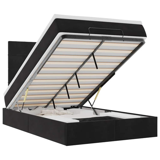 vidaXL Οθωμανικό κρεβάτι με στρώματα & LEDs Μαύρο 120x200cm Velvet