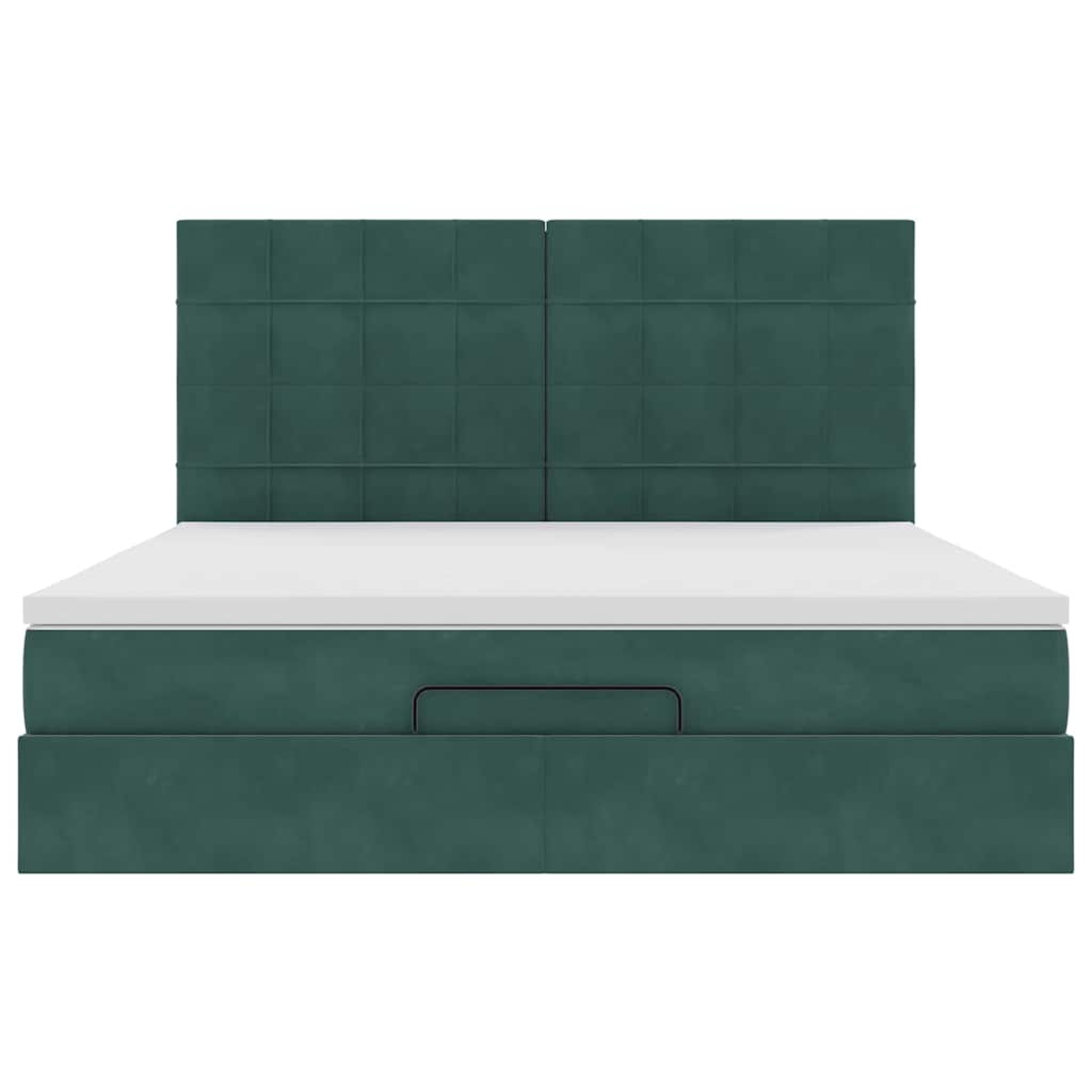 vidaXL Οθωμανικό κρεβάτι με στρώματα&LEDs Dark Green 180x200cm Velvet