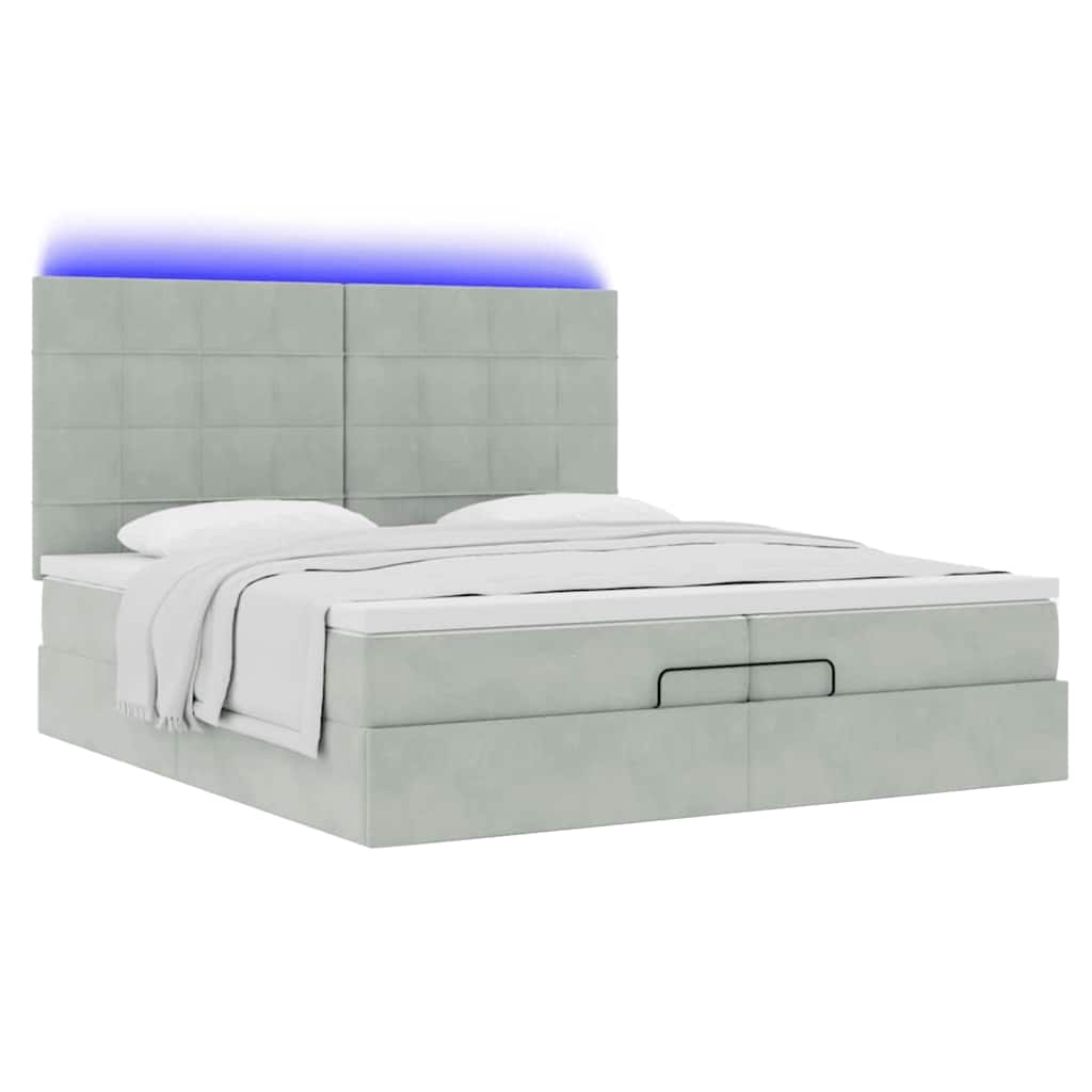 vidaXL Οθωμανικό κρεβάτι με στρώματα & LEDs Ανοιχτό γκρι Βελούδο