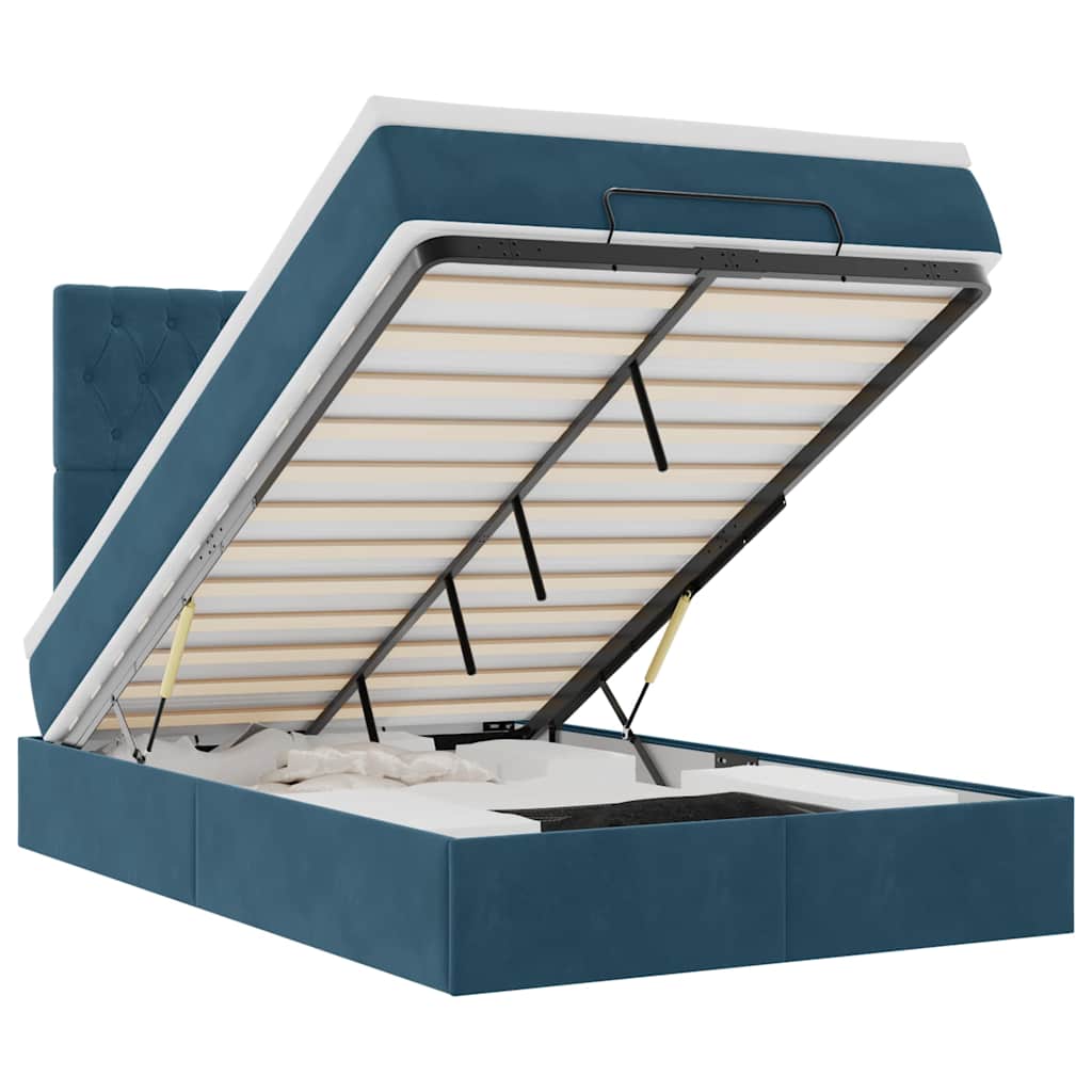 vidaXL Οθωμανικό κρεβάτι με στρώματα & LEDs Σκούρο μπλε Βελούδο