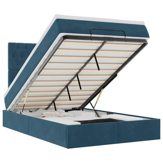 vidaXL Οθωμανικό κρεβάτι με στρώματα & LEDs Σκούρο μπλε Βελούδο