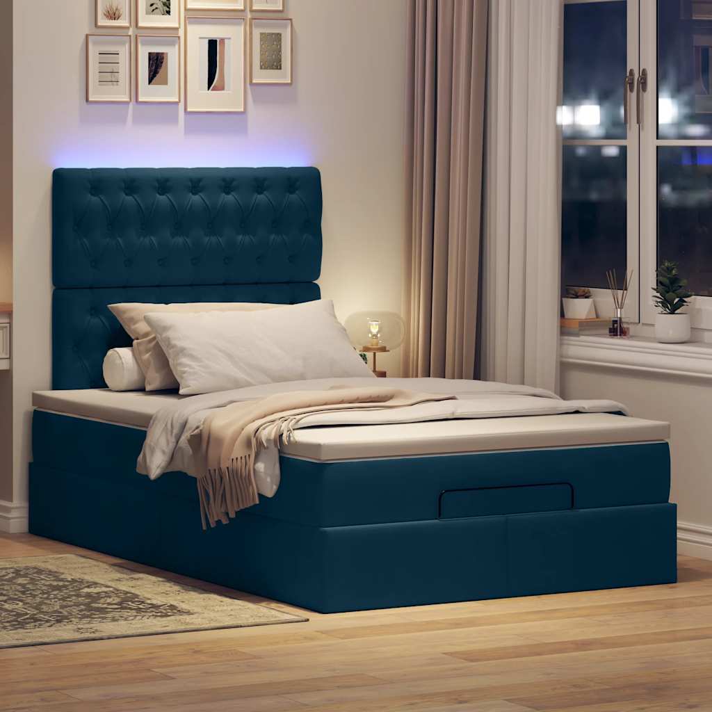 vidaXL Οθωμανικό κρεβάτι με στρώματα & LEDs Σκούρο μπλε Βελούδο