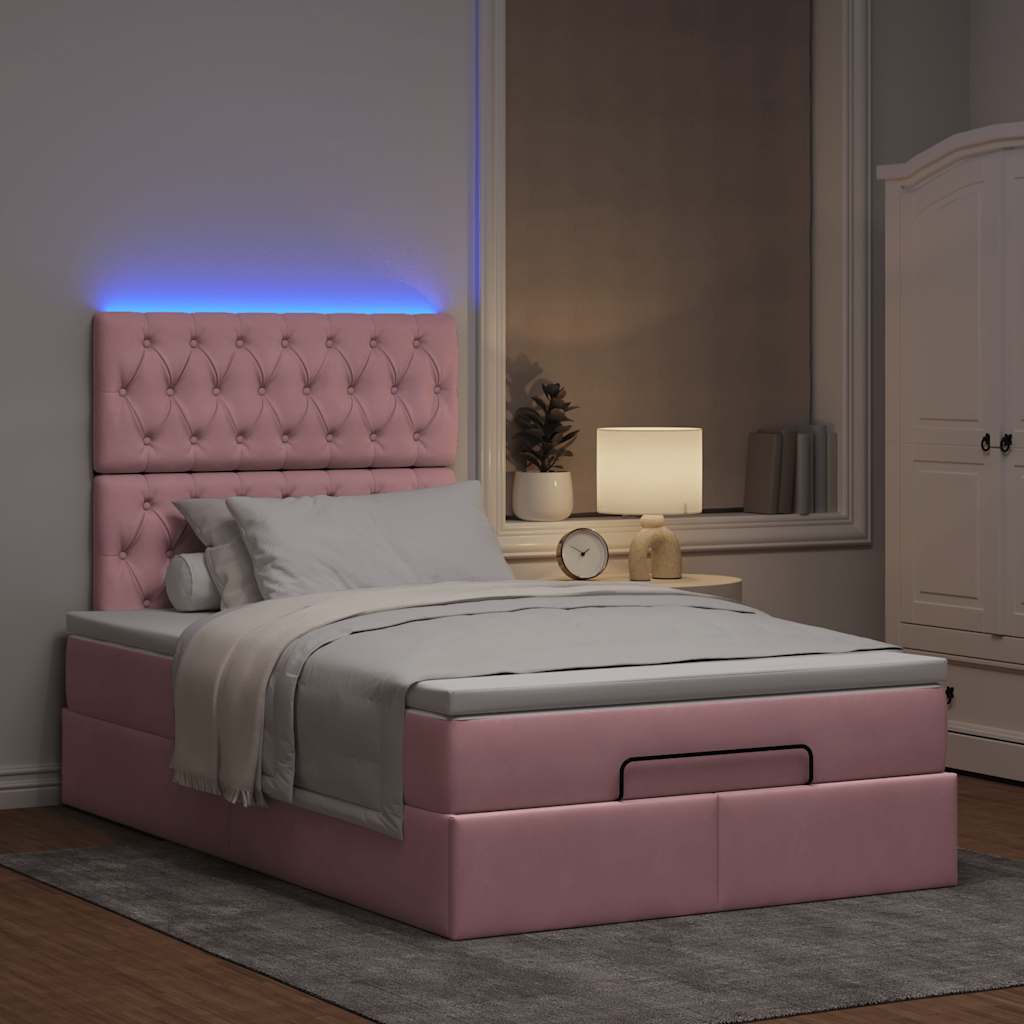 vidaXL Οθωμανικό κρεβάτι με στρώματα & LEDs Ροζ 120x200cm Velvet