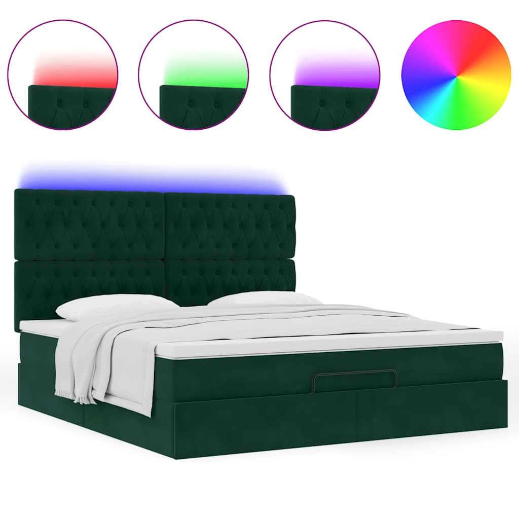 vidaXL Οθωμανικό κρεβάτι με στρώματα&LEDs Dark Green 180x200cm Velvet