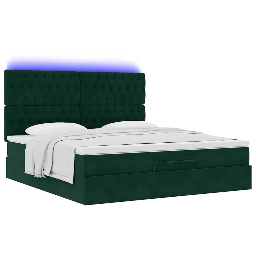 vidaXL Οθωμανικό κρεβάτι με στρώματα&LEDs Dark Green 180x200cm Velvet