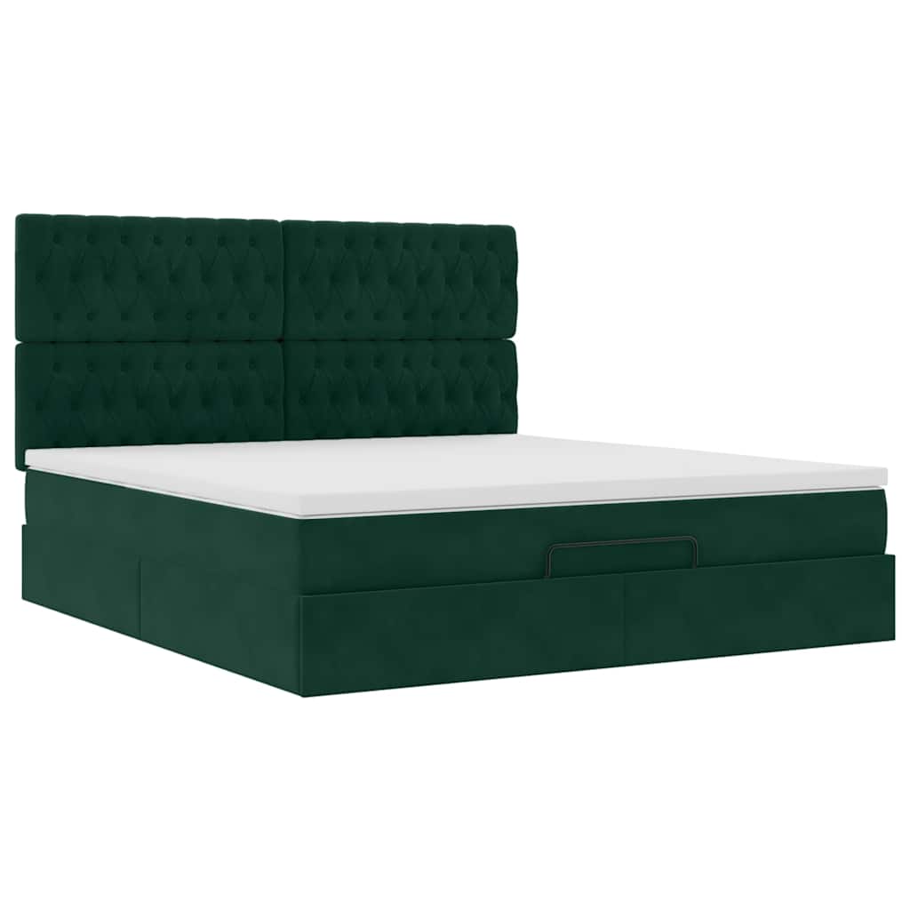 vidaXL Οθωμανικό κρεβάτι με στρώματα&LEDs Dark Green 180x200cm Velvet
