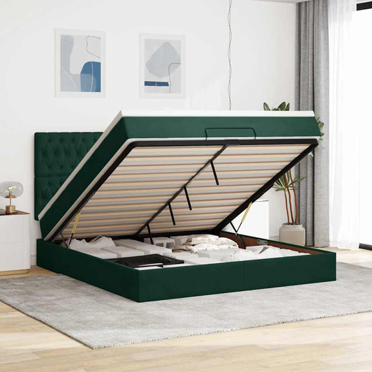 vidaXL Οθωμανικό κρεβάτι με στρώματα&LEDs Dark Green 180x200cm Velvet
