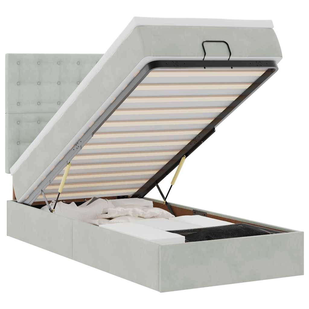 vidaXL Οθωμανικό κρεβάτι με στρώματα & LEDs Ανοιχτό γκρι Βελούδο