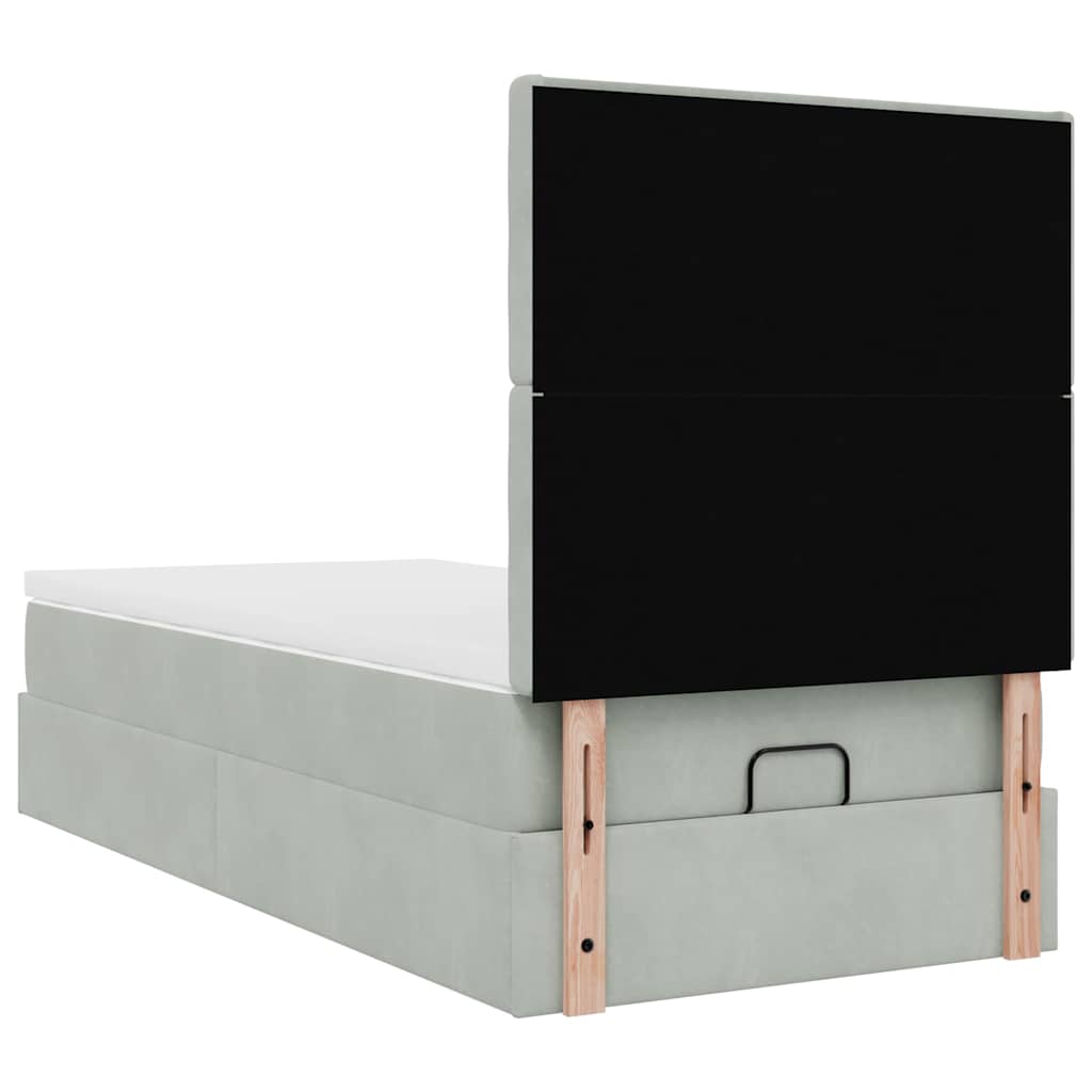 vidaXL Οθωμανικό κρεβάτι με στρώματα & LEDs Ανοιχτό γκρι Βελούδο