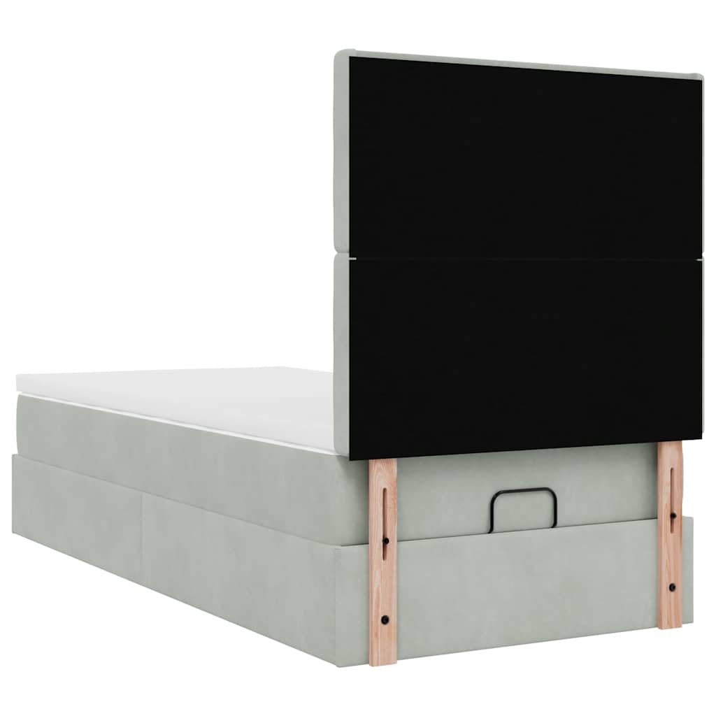 vidaXL Οθωμανικό κρεβάτι με στρώματα & LEDs Ανοιχτό γκρι Βελούδο