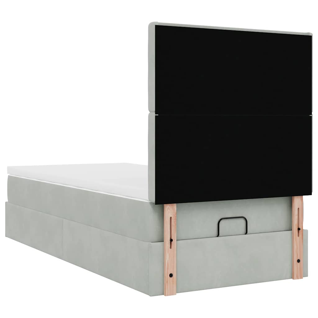 vidaXL Οθωμανικό κρεβάτι με στρώματα & LEDs Ανοιχτό γκρι Βελούδο