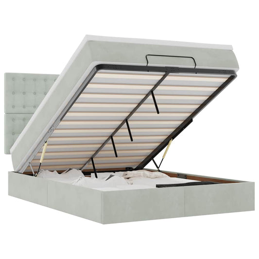 vidaXL Οθωμανικό κρεβάτι με στρώματα & LEDs Ανοιχτό γκρι Βελούδο