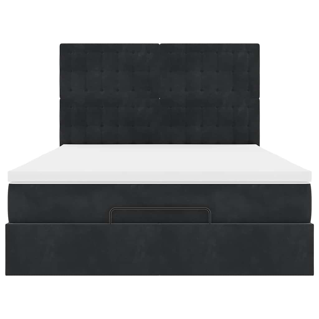 vidaXL Οθωμανικό κρεβάτι με στρώματα & LEDs Μαύρο 140x190cm Βελούδο