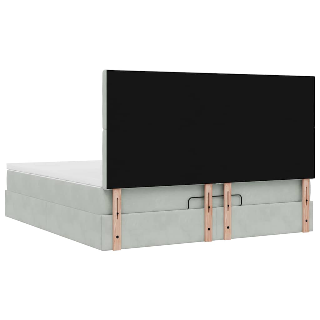 vidaXL Οθωμανικό κρεβάτι με στρώματα & LEDs Ανοιχτό γκρι Βελούδο