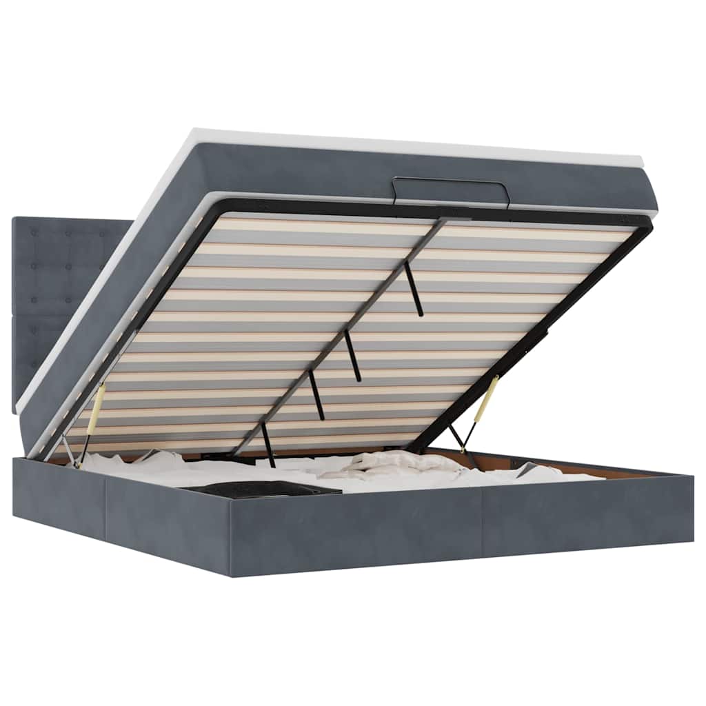 vidaXL Οθωμανικό κρεβάτι με στρώματα & LEDs Σκούρο γκρι Βελούδο