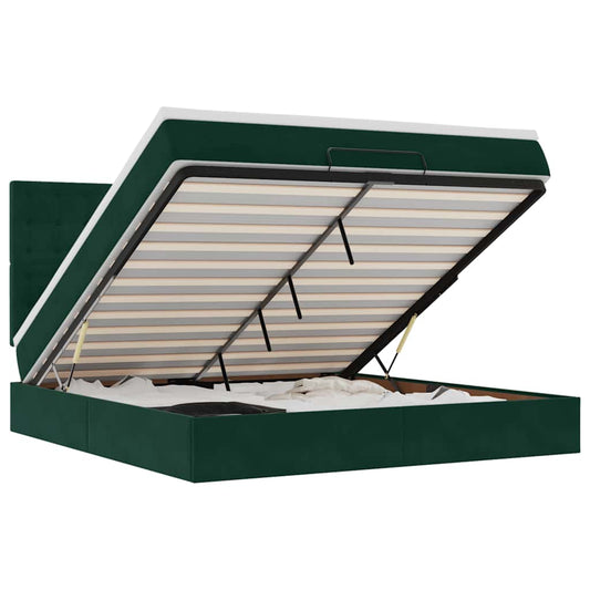 vidaXL Οθωμανικό κρεβάτι με στρώματα&LEDs Dark Green 180x200cm Velvet