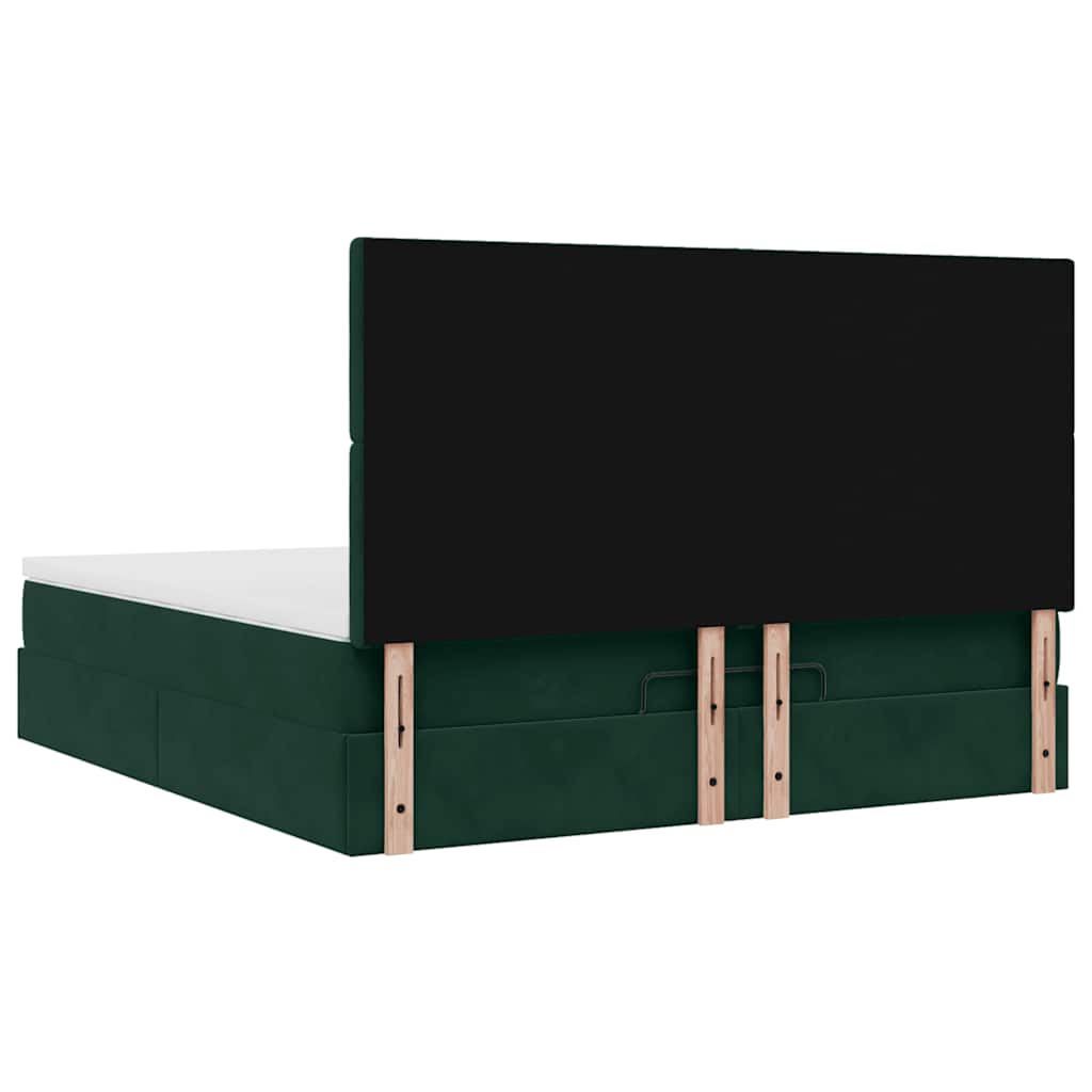 vidaXL Οθωμανικό κρεβάτι με στρώματα&LEDs Dark Green 180x200cm Velvet