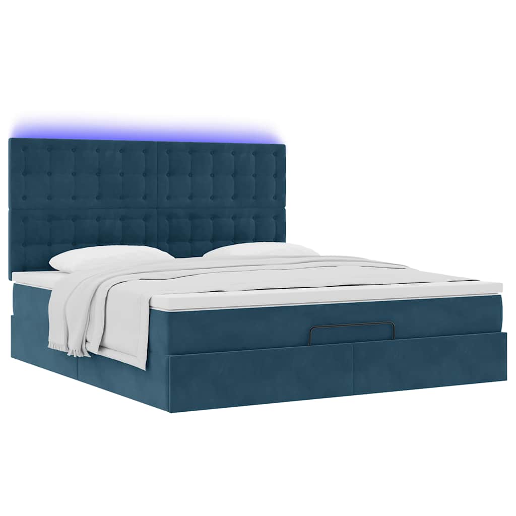 vidaXL Οθωμανικό κρεβάτι με στρώματα & LEDs Σκούρο μπλε Βελούδο