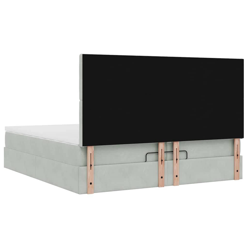 vidaXL Οθωμανικό κρεβάτι με στρώματα & LEDs Ανοιχτό γκρι Βελούδο