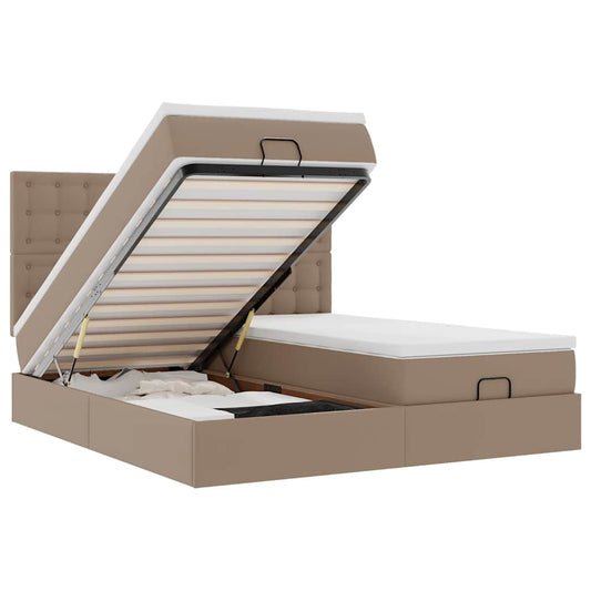 vidaXL Οθωμανικό κρεβάτι με στρώματα & LEDs Cappuccino Faux Leather