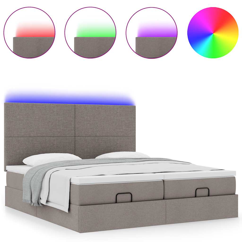 vidaXL Οθωμανικό κρεβάτι με στρώματα & LEDs Taupe 180x200cm ύφασμα