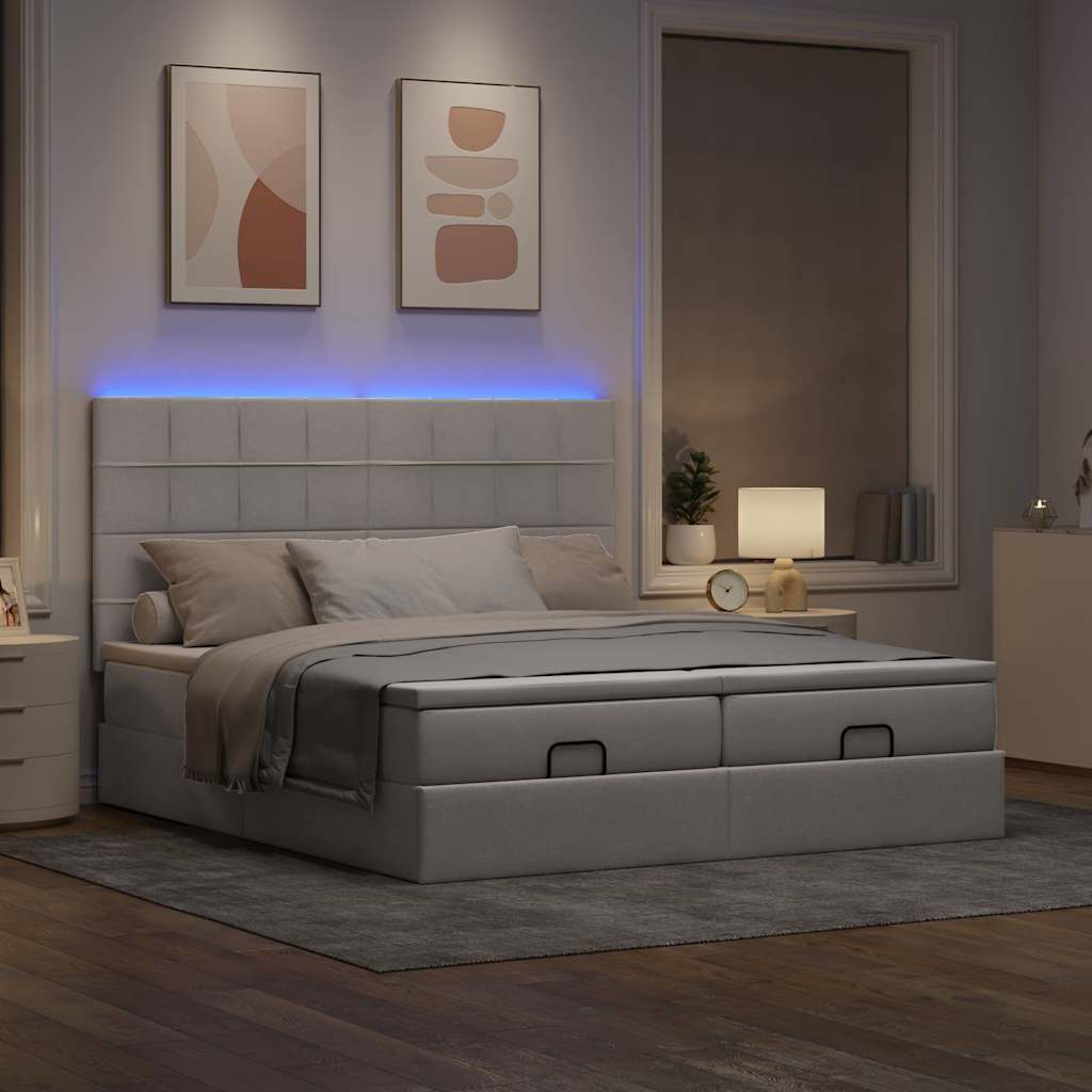 vidaXL Κρεβάτι-Μονό κρεβάτι με στρώματα και LED, Ύφασμα 160x200 εκ. σε μπεζ χρώμα
